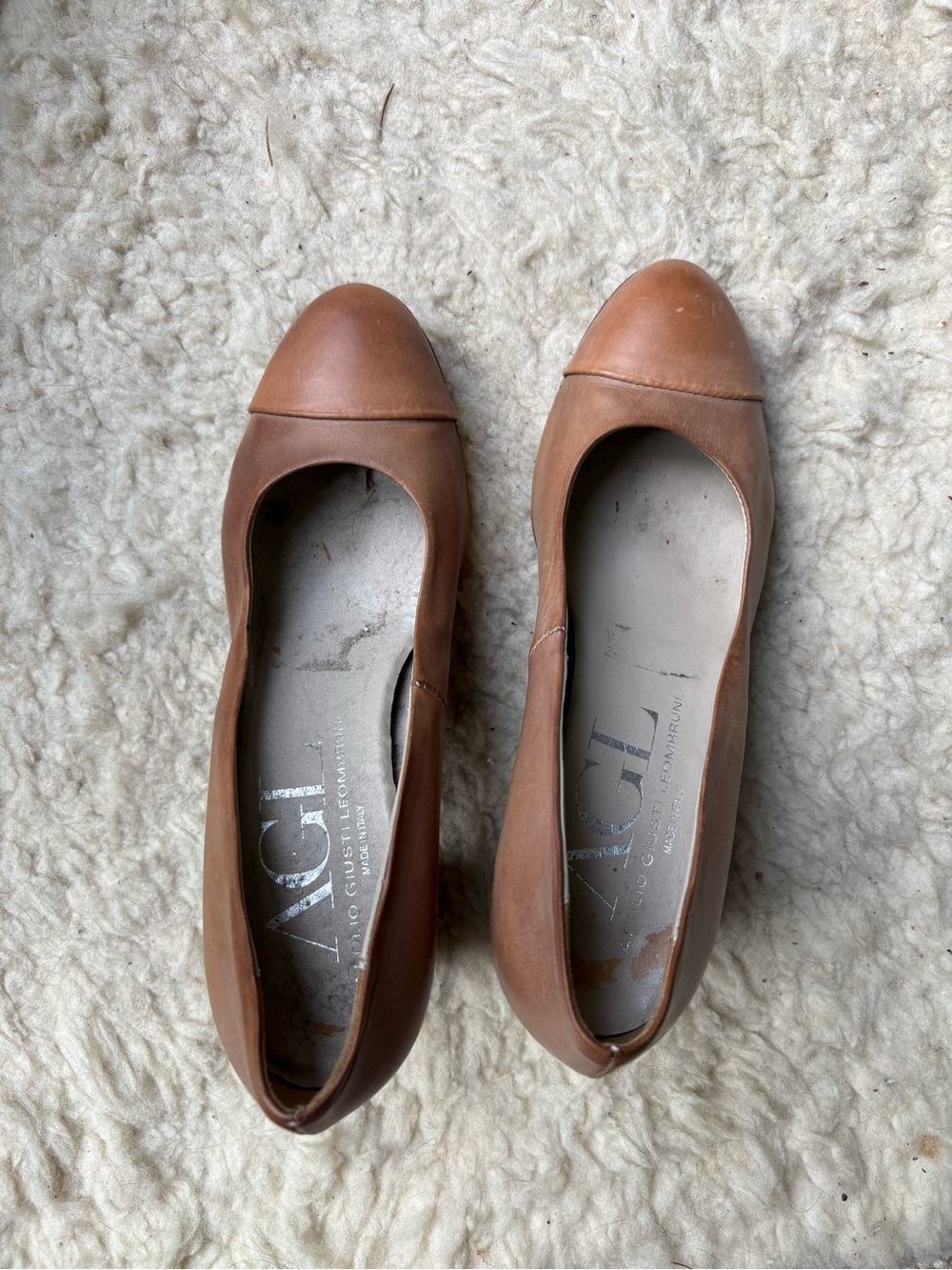 AGL Cognac Leather Round-Toe Flats